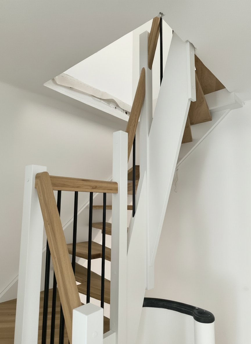 Raumspartreppen in Kombi. mit gewendelte Treppe